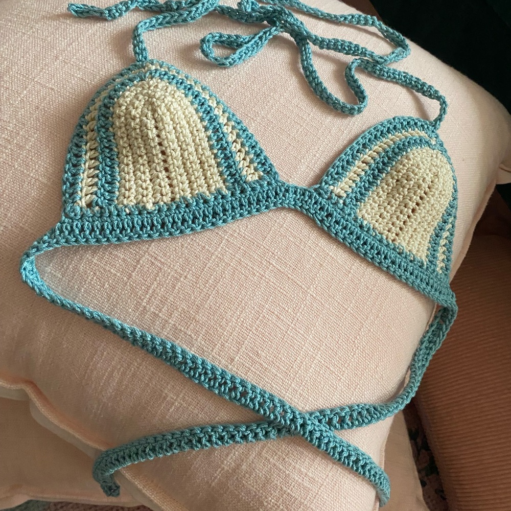Robbins Nest Blue Handmade Crochet Bikini Top - Women’s Swim